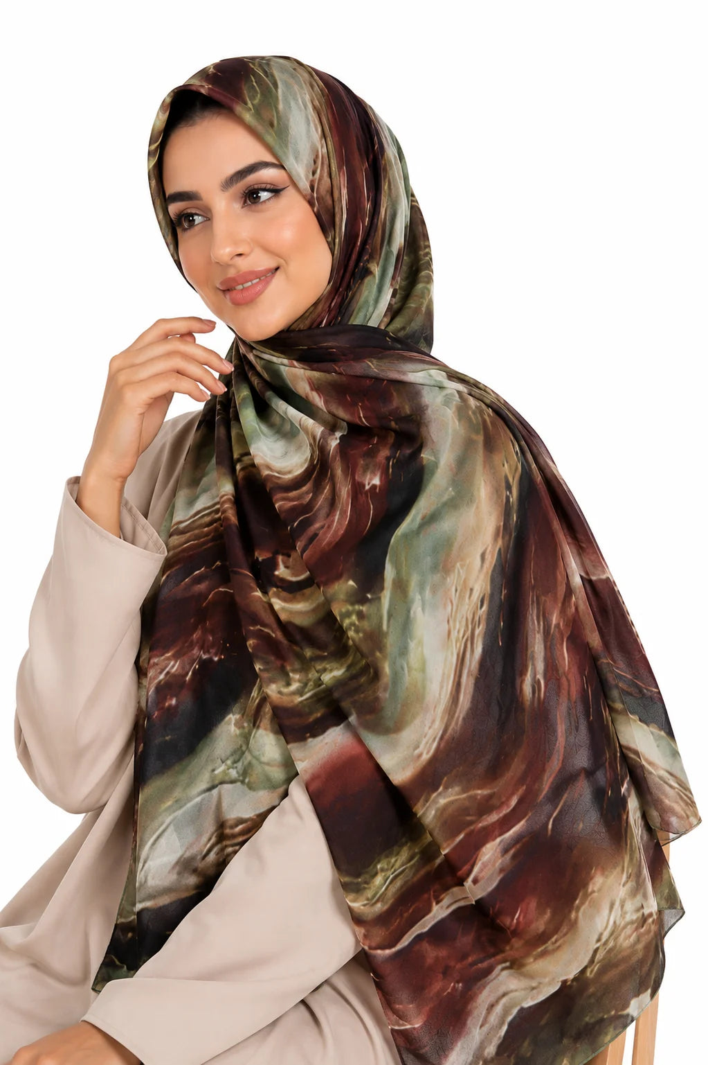 Earthy Abstract Marble Print Lightweight Hijab