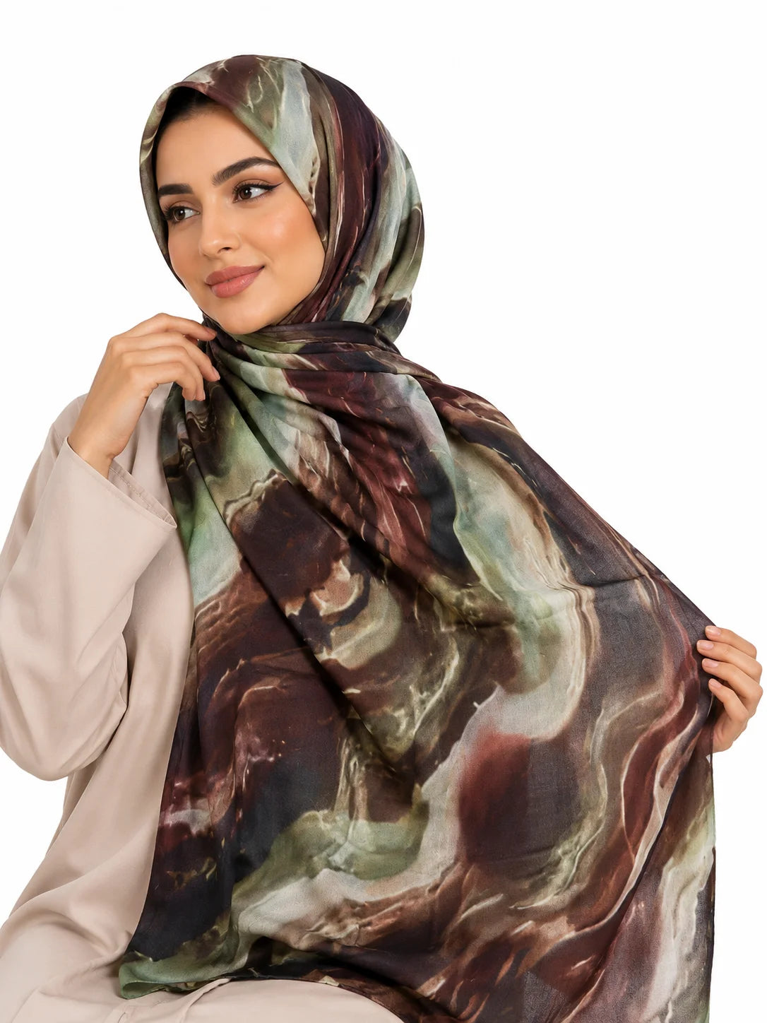 Earthy Abstract Marble Print Lightweight Hijab