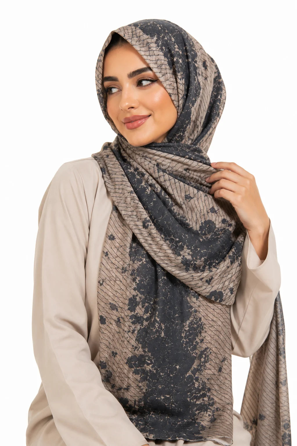 Elegant Black Floral Pattern Printed Modal Hijab