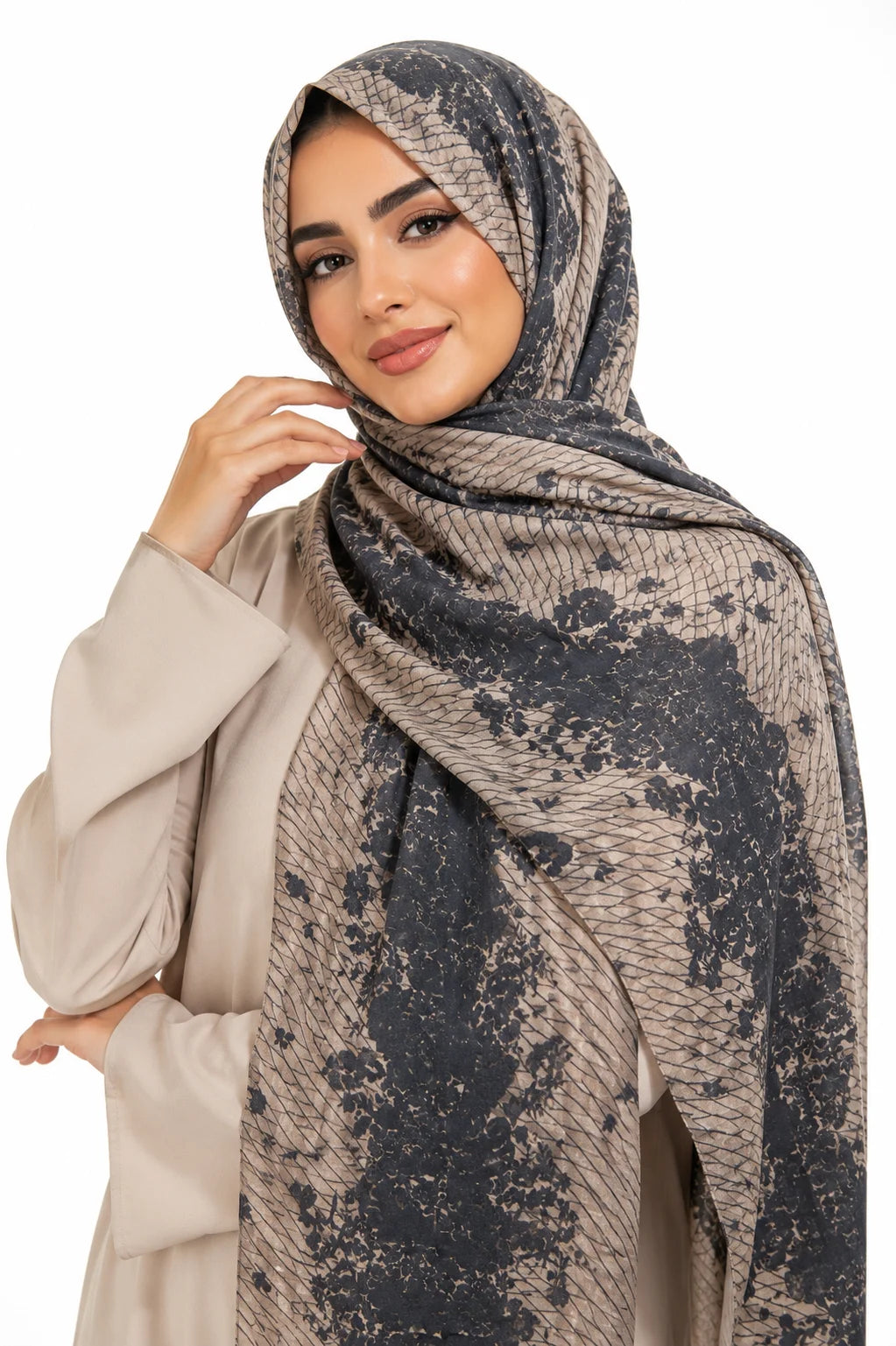 Elegant Black Floral Pattern Printed Modal Hijab