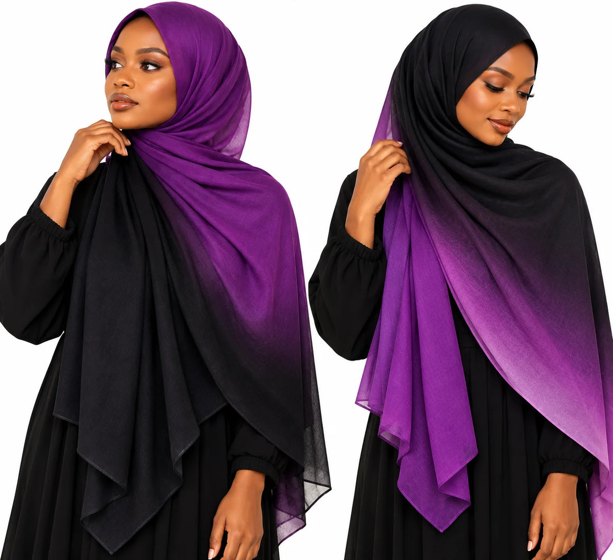 Ombre Modal Hijab in Rich Violet & Jet Black | Two-Tone Gradient Headscarf