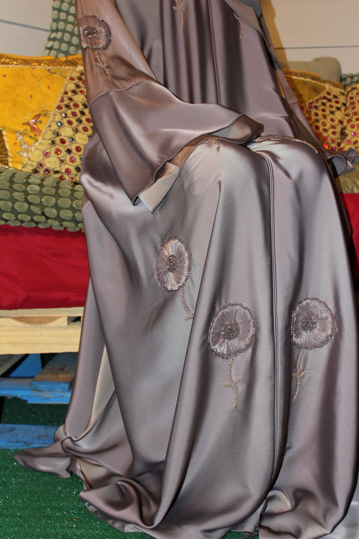 Ayaan abaya with delicate bead details on floral motifs
