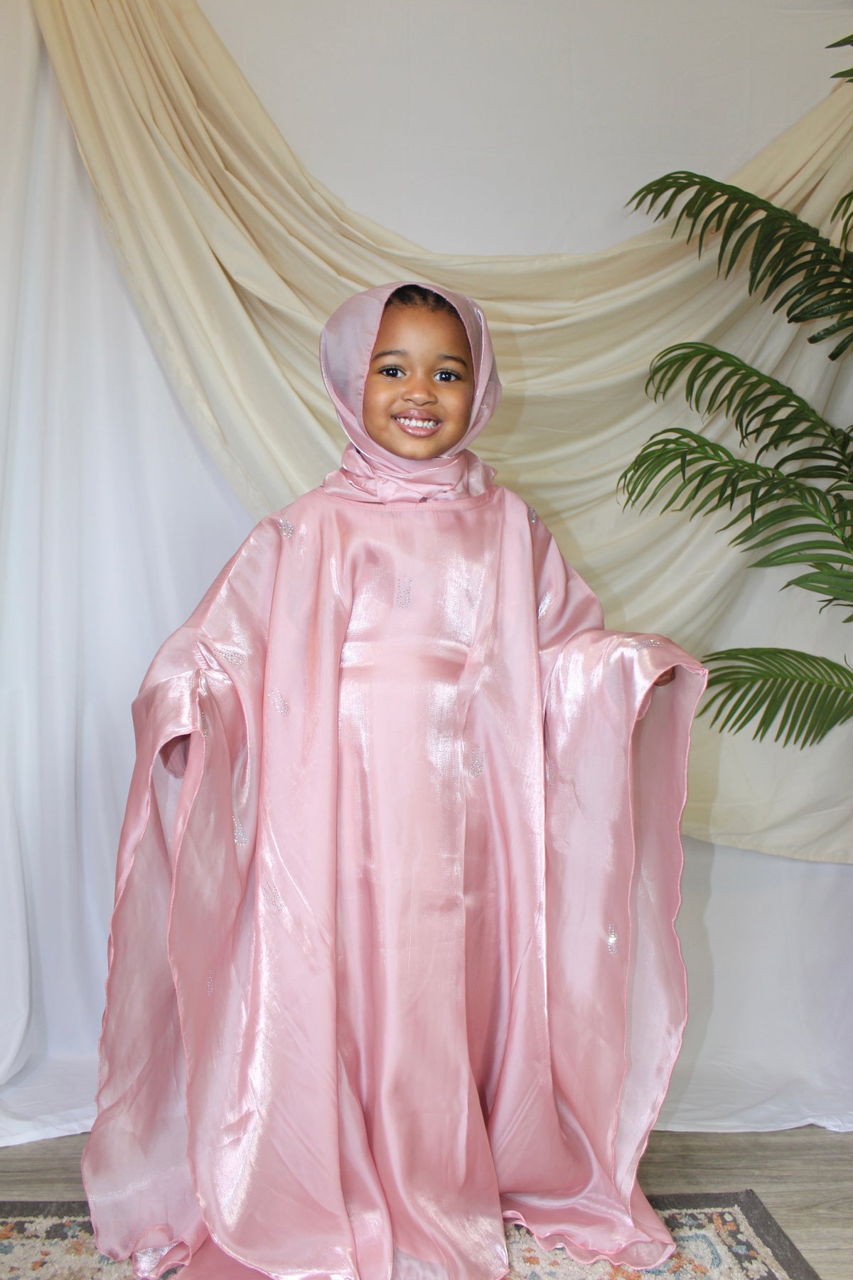 Ayrah Kids Farasha organza abaya with matching hijab Light pink