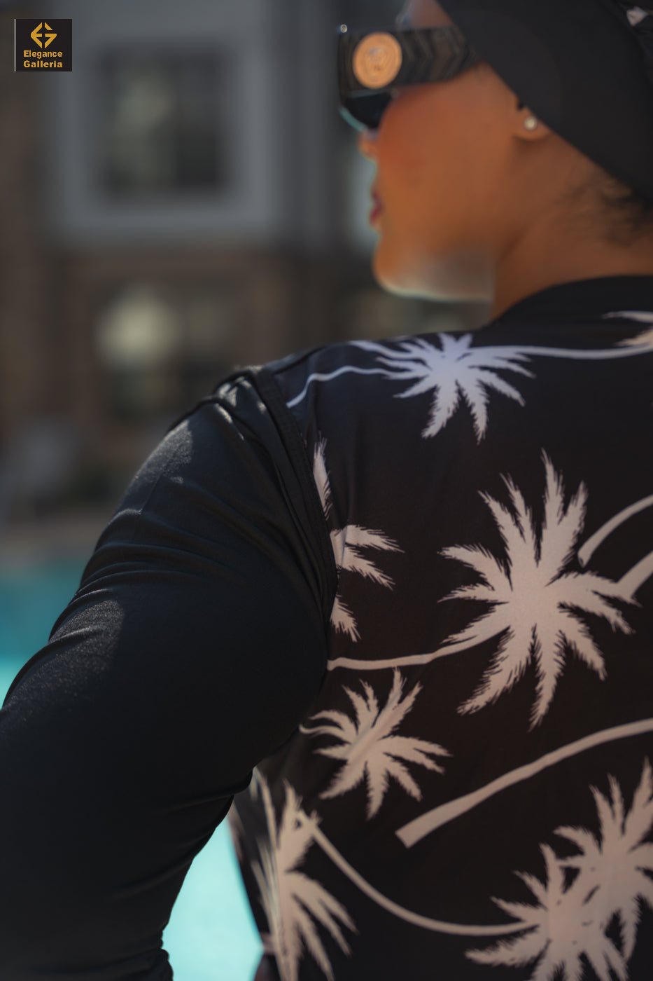 Black & White Palm Swim Outfit – Tropical Elegance Meets Modest Style
