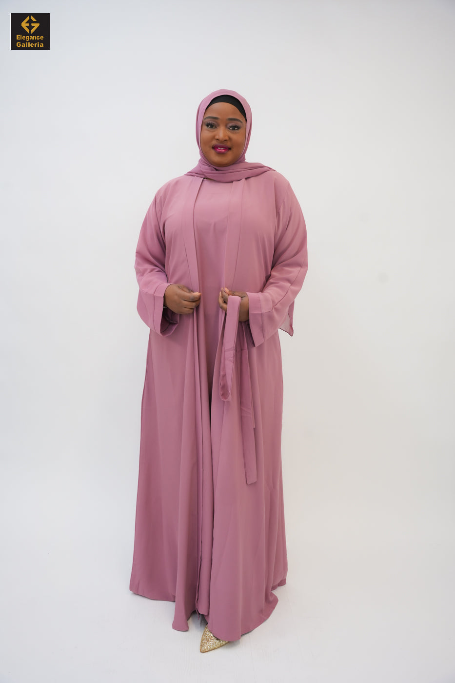 Hala abaya set featuring a full-length inner dress