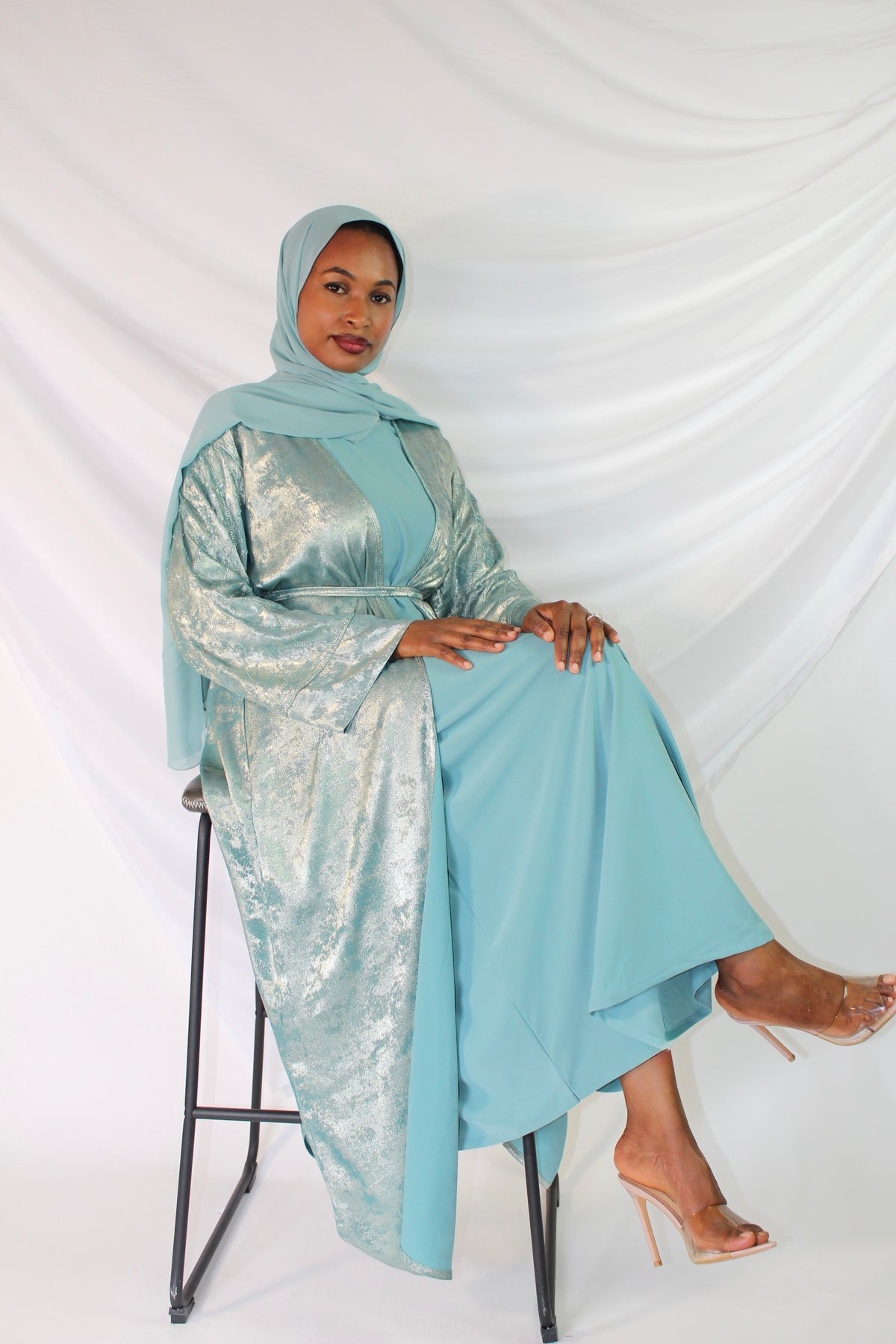 Hyran Matching Hijab with abaya set blue