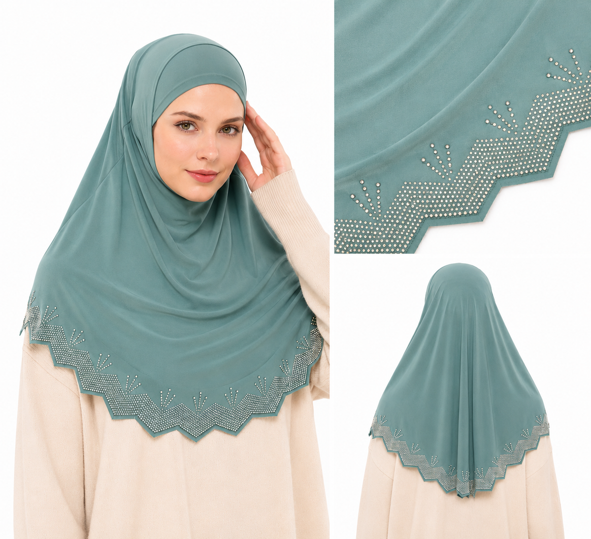 Soft stretchy hijab with an intricate stone embellished design