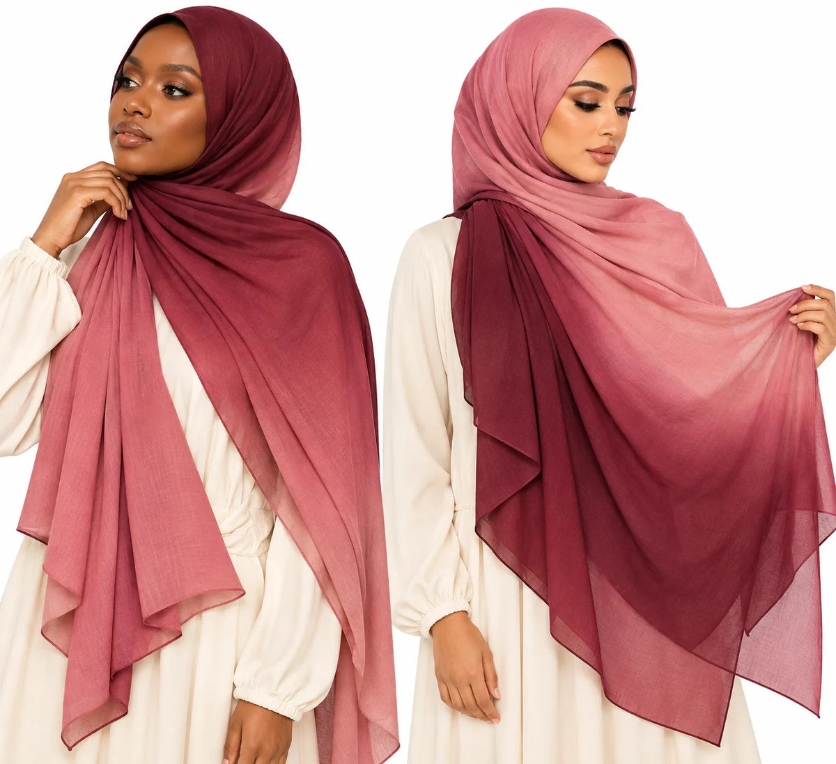 Ombre Modal Hijab in Dusty Pink & Rich Burgundy | Gradient Lightweight Headscarf