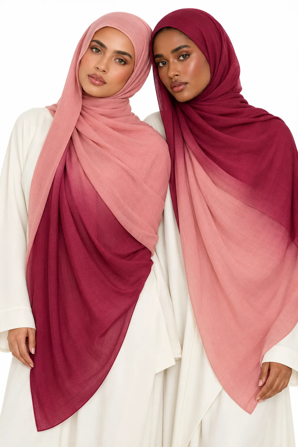 Ombre Modal Hijab in Dusty Pink & Rich Burgundy | Gradient Lightweight Headscarf