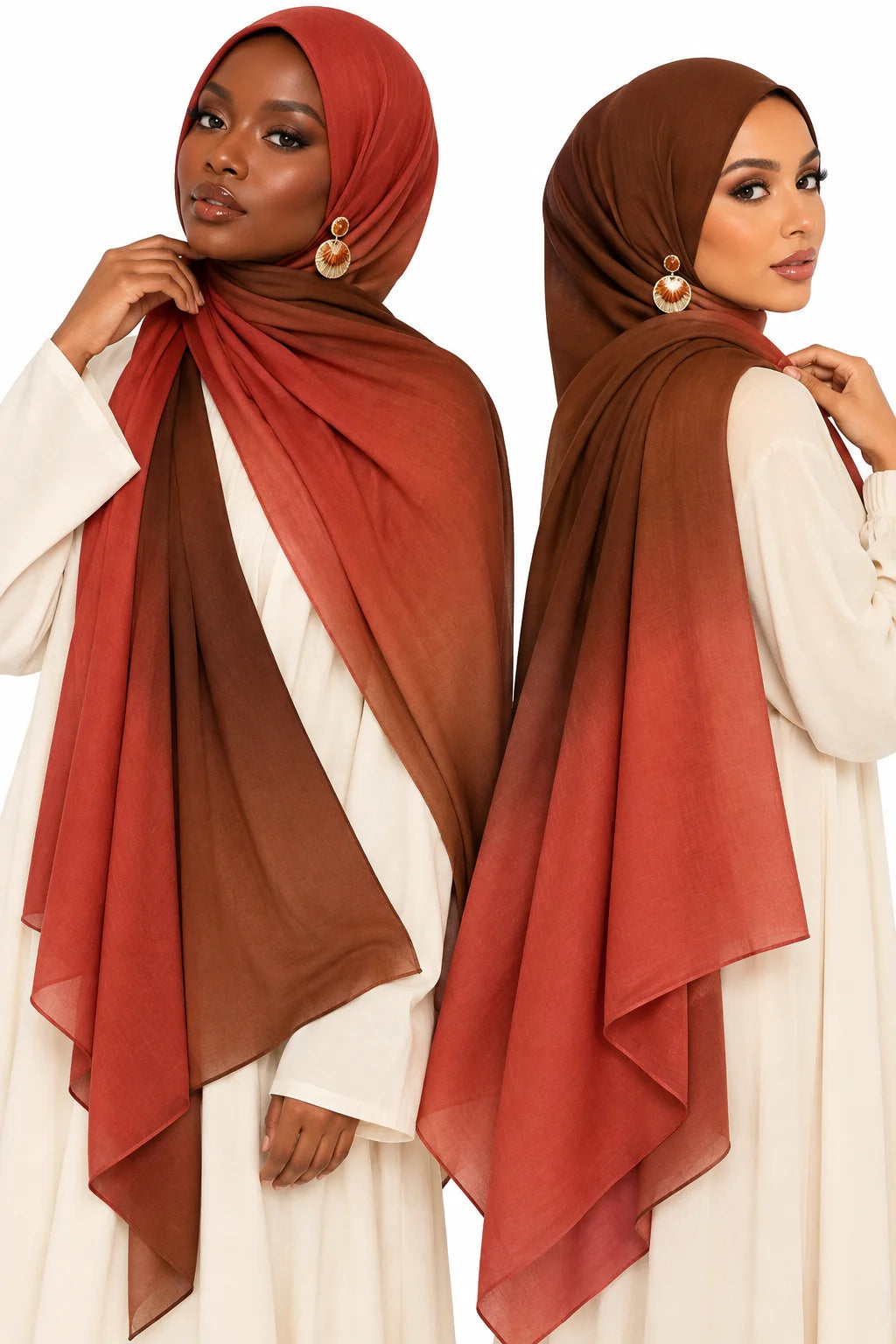 Ombre Modal Hijab in Rust Orange & Warm Caramel Brown | Gradient Designer Headscarf