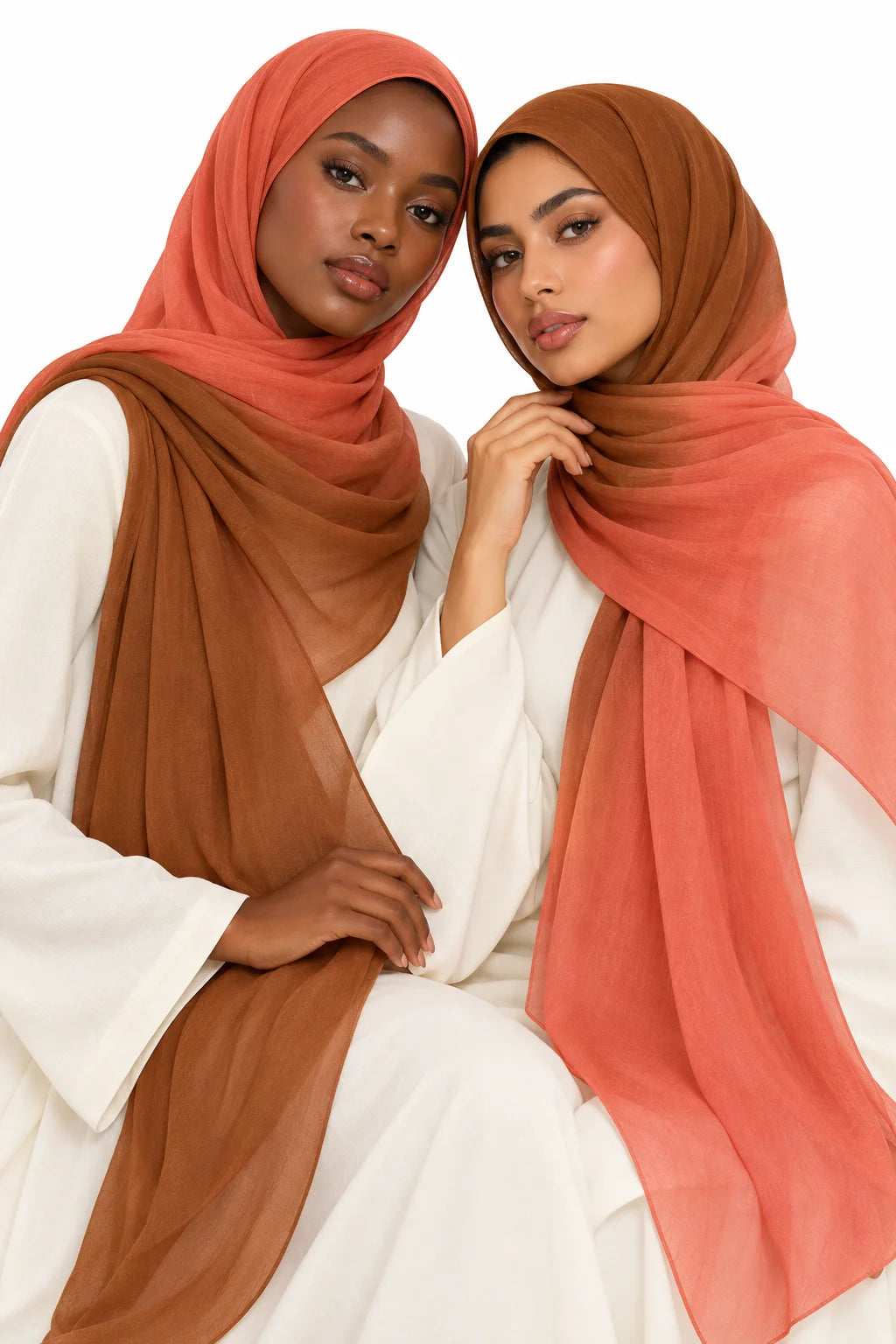 Ombre Modal Hijab in Rust Orange & Warm Caramel Brown | Gradient Designer Headscarf