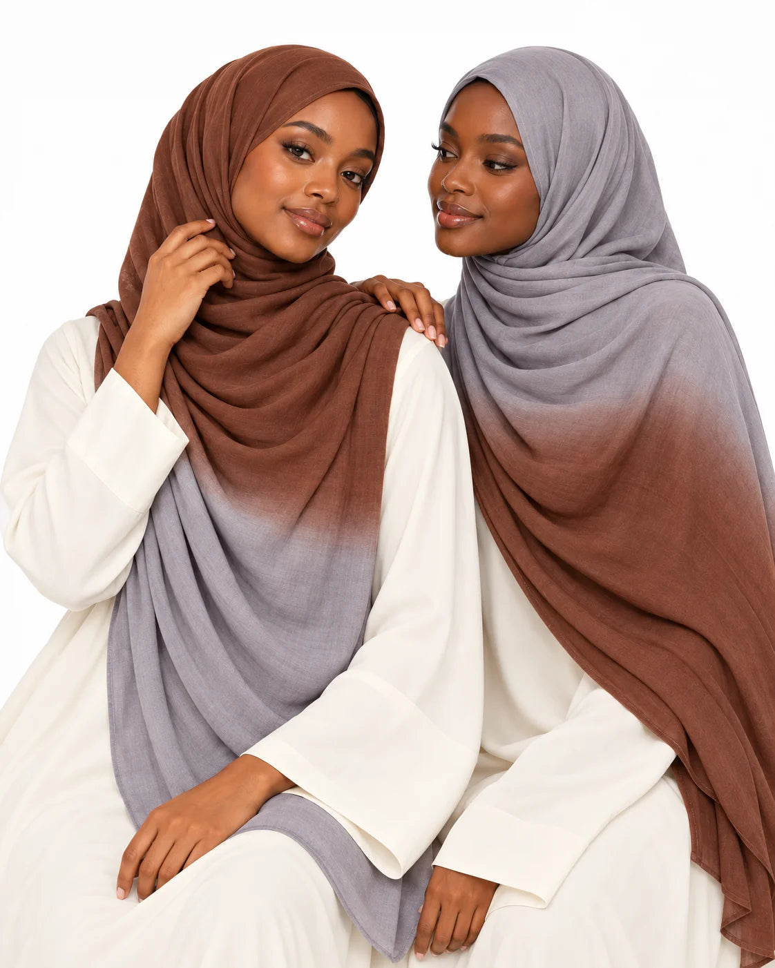 Ombre Modal Hijab in Warm Brown & Cool Grey | Gradient Everyday Headscarf