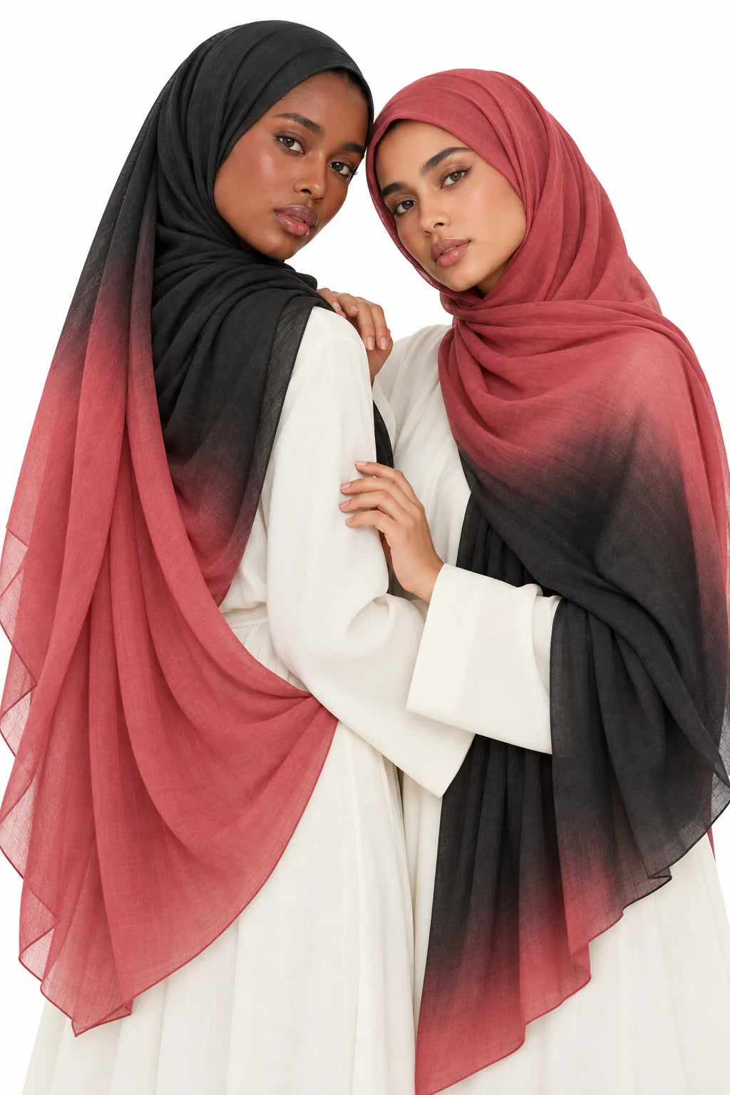 Ombre Modal Hijab in Black & Dusty Rose | Bold Gradient Headscarf