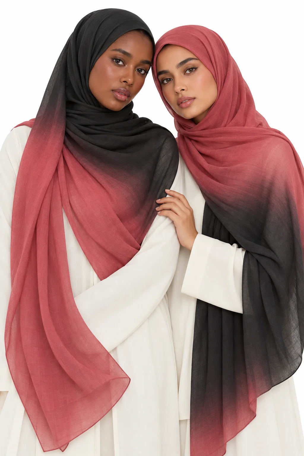 Ombre Modal Hijab in Black & Dusty Rose | Bold Gradient Headscarf