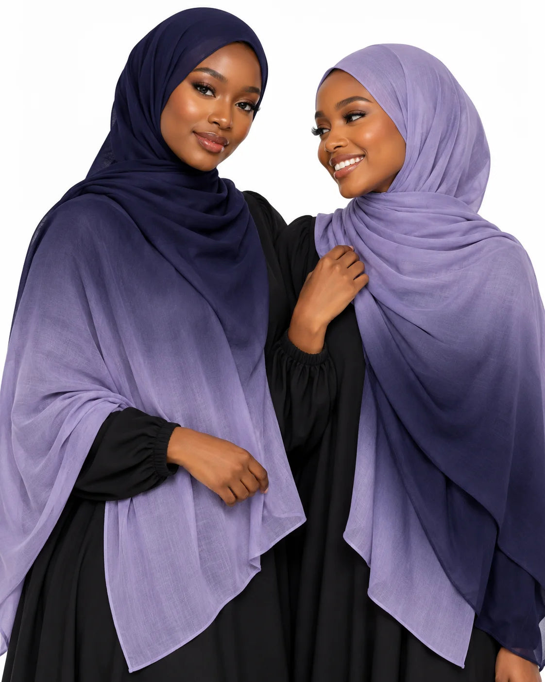 Ombre Modal Hijab in Deep Navy Blue & Soft Lavender | Gradient Designer Headscarf
