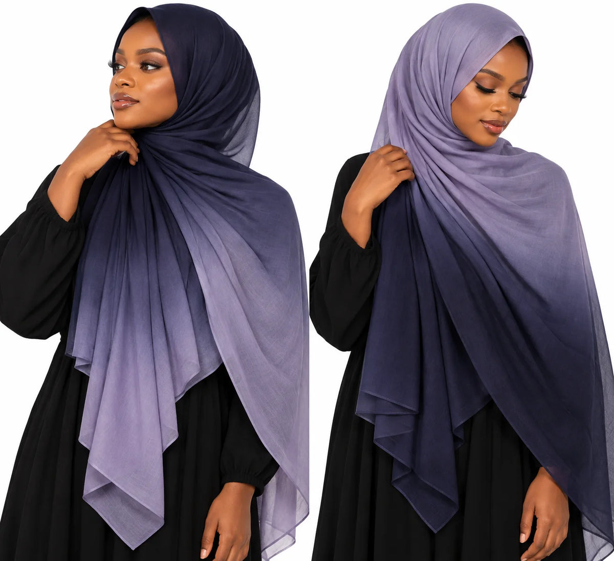 Ombre Modal Hijab in Deep Navy Blue & Soft Lavender | Gradient Designer Headscarf