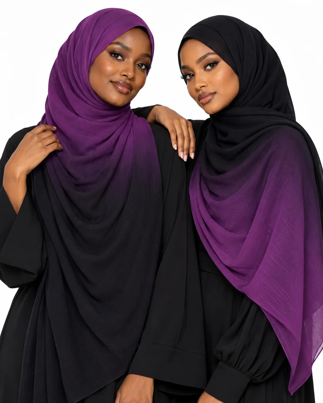 Ombre Modal Hijab in Rich Violet & Jet Black | Two-Tone Gradient Headscarf