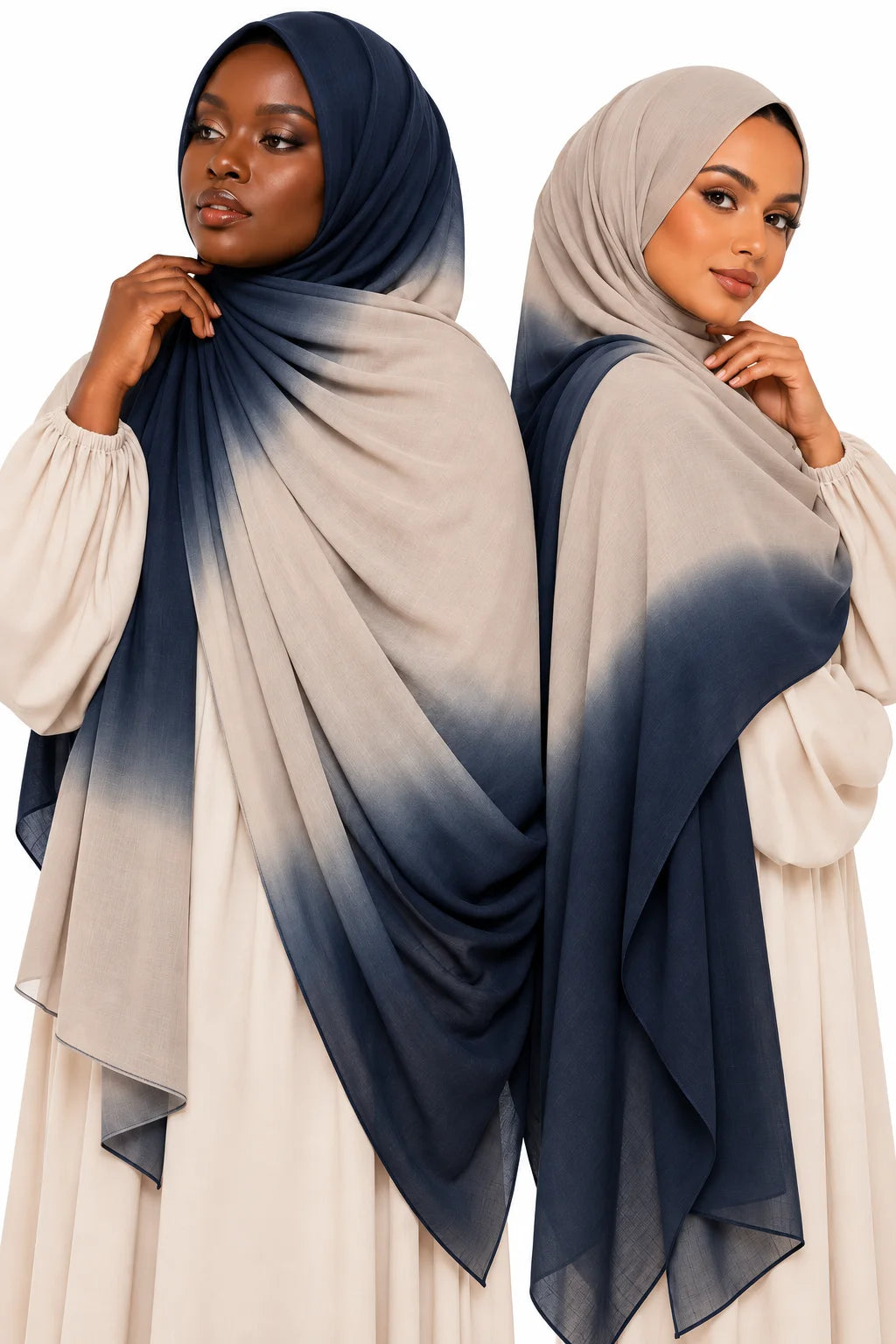 Ombre Modal Hijab in Classic Navy Blue & Soft Cream | Gradient Headscarf