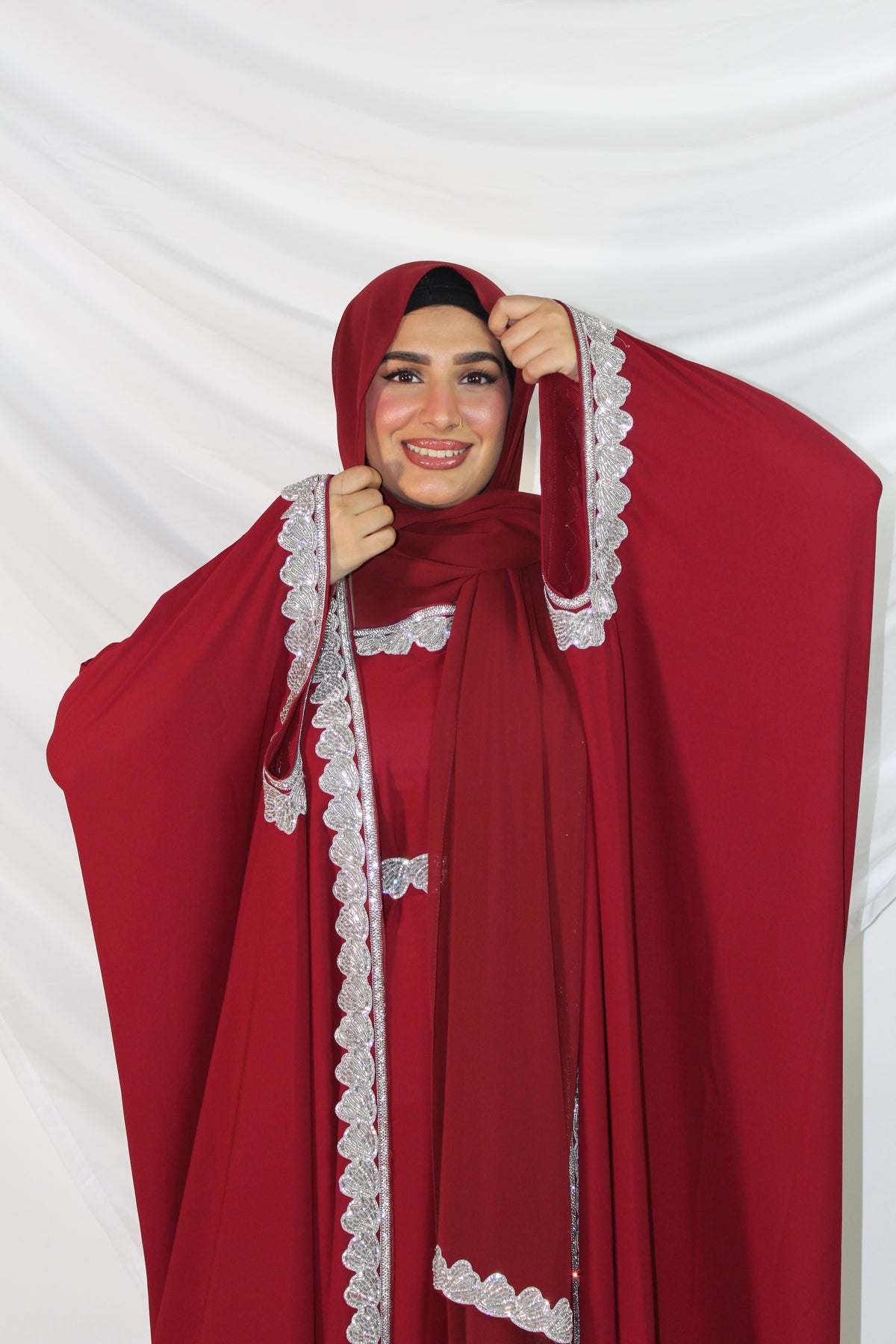 Anisa Luxury Chiffon Overlay Abaya Set Red