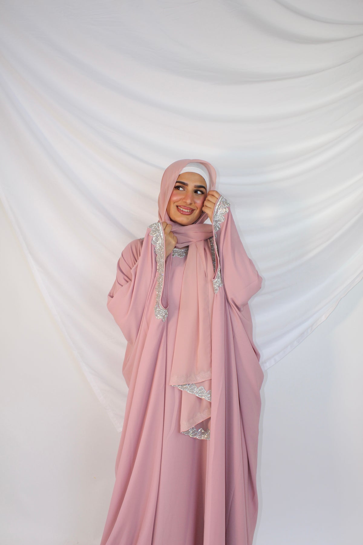 Matching hijab included with the Anisa luxury abaya set
