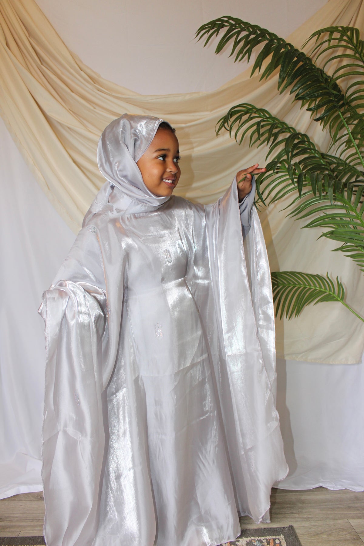 Ayrah Kids occasion wear abaya with a flowing modest design Light grey