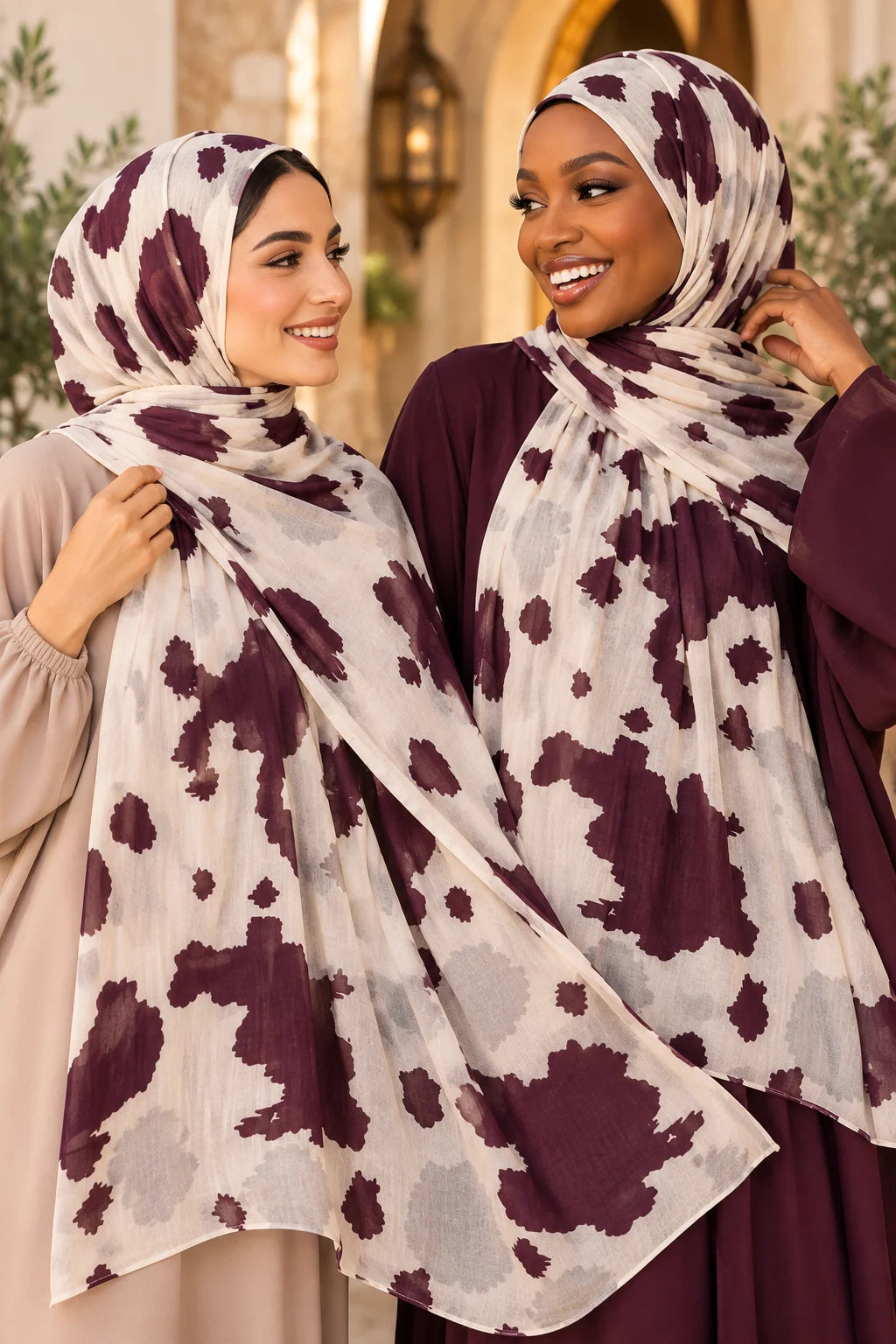 Burgundy and cream organic abstract printed modal hijab