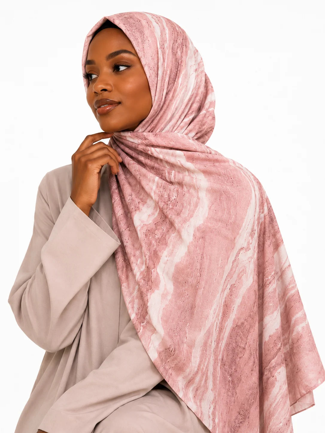 Soft Pink Marble Texture Print Lightweight Modal Hijab