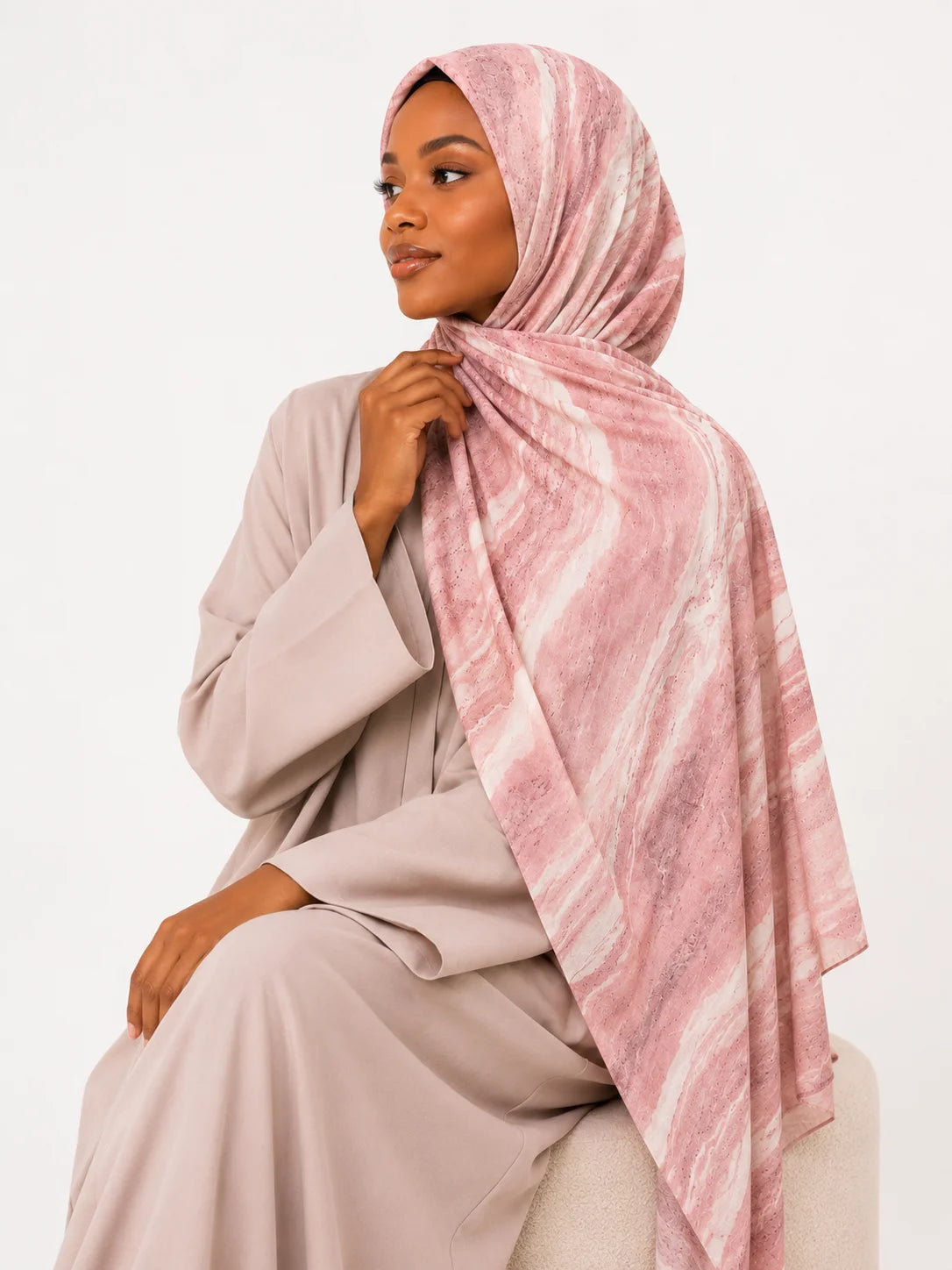 Soft Pink Marble Texture Print Lightweight Modal Hijab