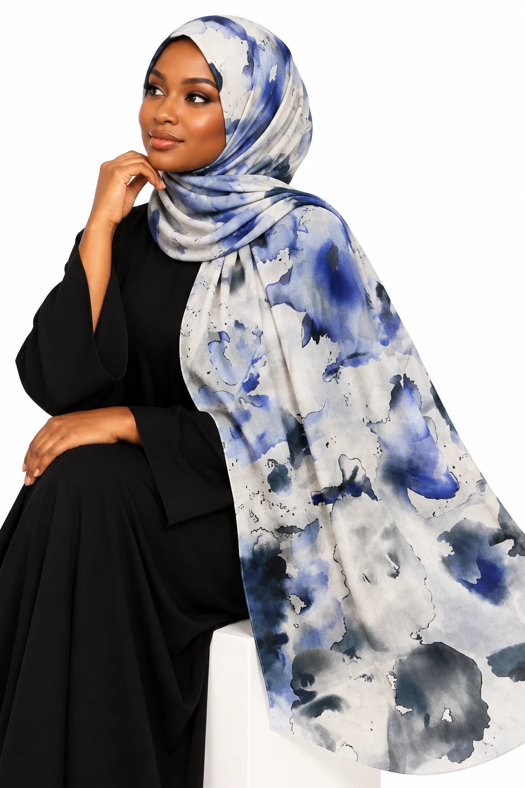 Sapphire Mist Watercolor Modal Hijab