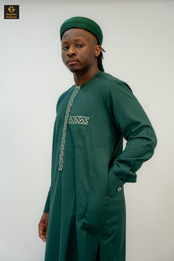 Elegant Men's Two-Piece Embroidered Outfit – African Traditional Wear, Premium Kaftan Set for Special Occasions