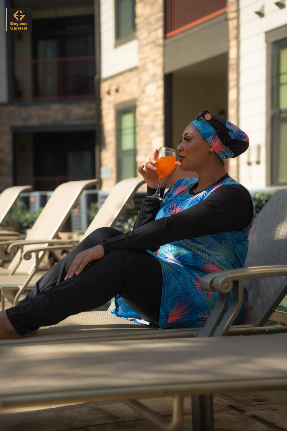 Pine Breeze – Blue & Black Modest Swimwear