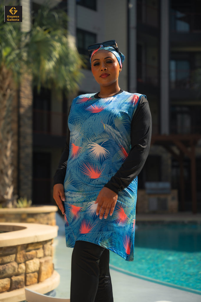 Pine Breeze – Blue & Black Modest Swimwear