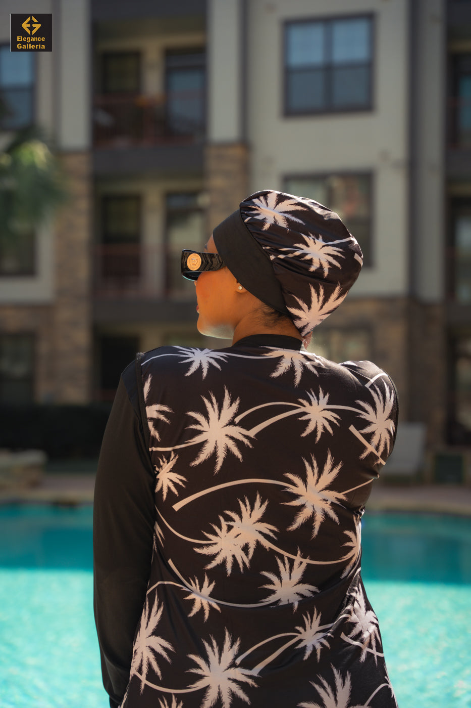 Black & White Palm Swim Outfit – Tropical Elegance Meets Modest Style