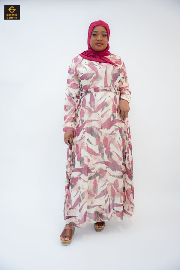 Flowy Floral Chiffon Dress with Long Sleeves