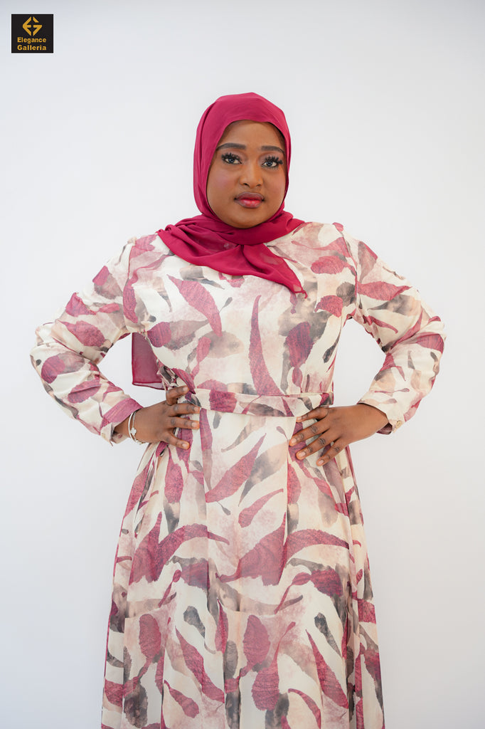 Flowy Floral Chiffon Dress with Long Sleeves