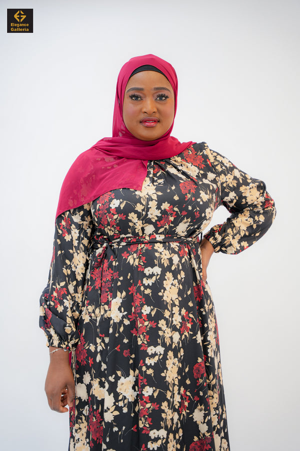 Flowy Long Sleeve Maxi Dress in Chiffon-Poly Blend