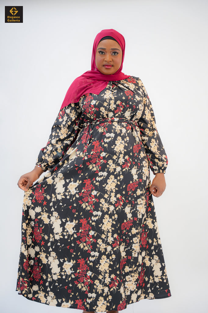 Flowy Long Sleeve Maxi Dress in Chiffon-Poly Blend
