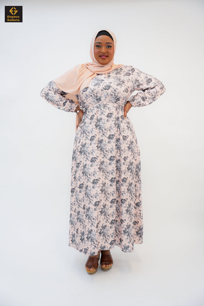 Flowy Long Sleeve Maxi Dress in Chiffon-Poly Blend