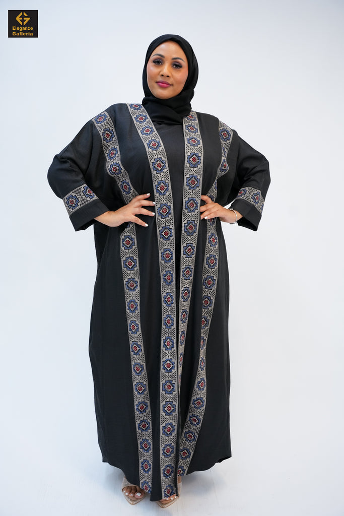 Farsa Palestinian Embroidery Linen Abaya