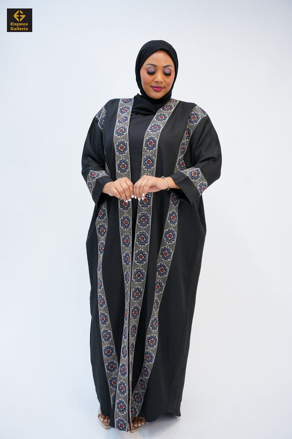 Farsa Palestinian Embroidery Linen Abaya