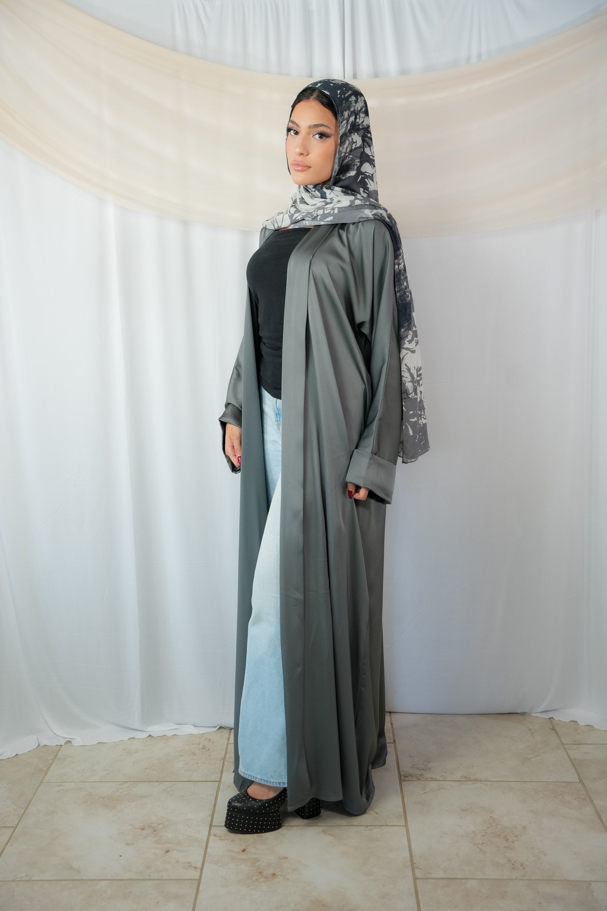 Satin Open Coat Abaya