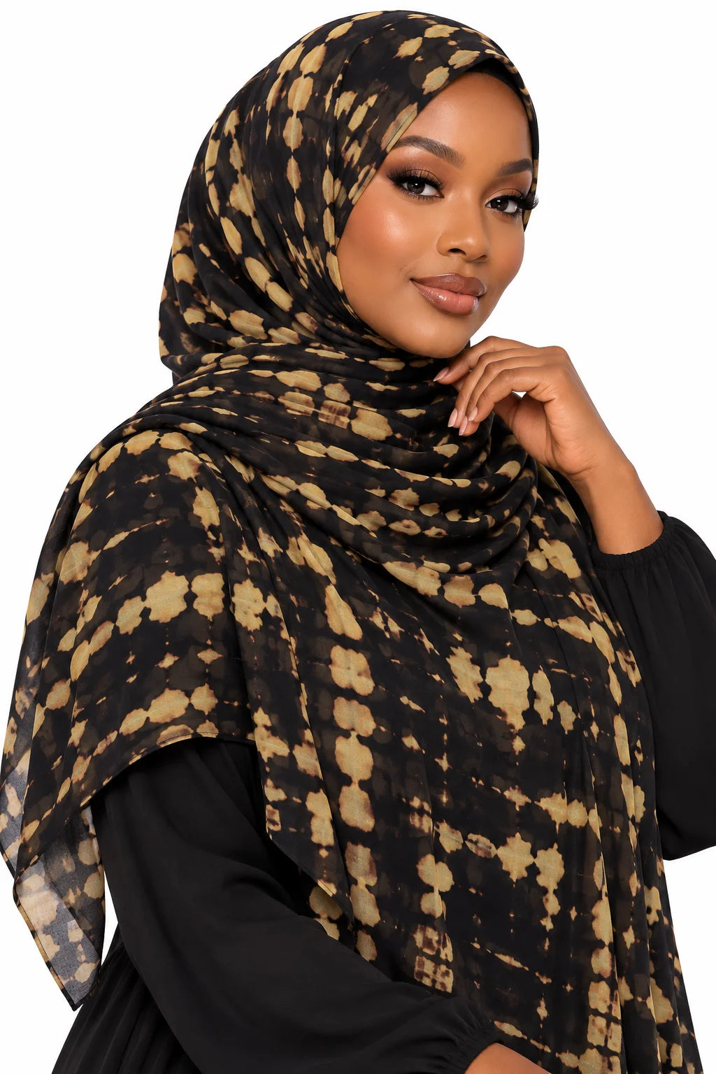 Printed Modal Hijab in Black & Grey Tie-Dye Abstract Print | Modern Headscarf