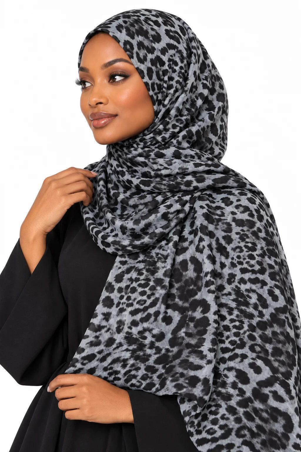 Printed Modal Hijab in Chic Grey Leopard Print | Modern Animal Print Headscarf