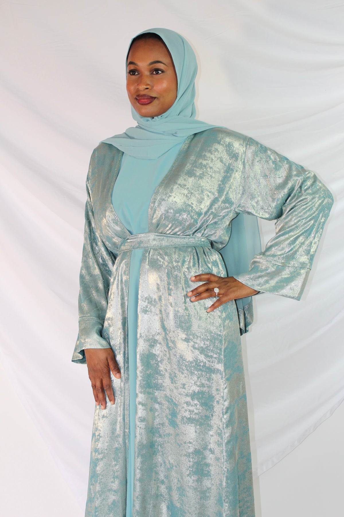 Decorative embellishments along the sleeves of Hyran abaya