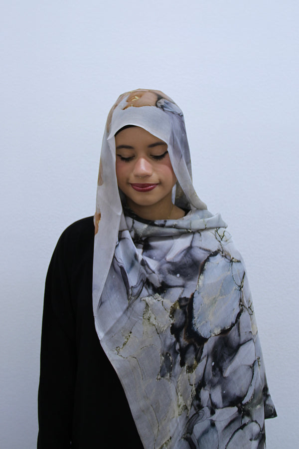 Grey Ink Marble Modal Hijab