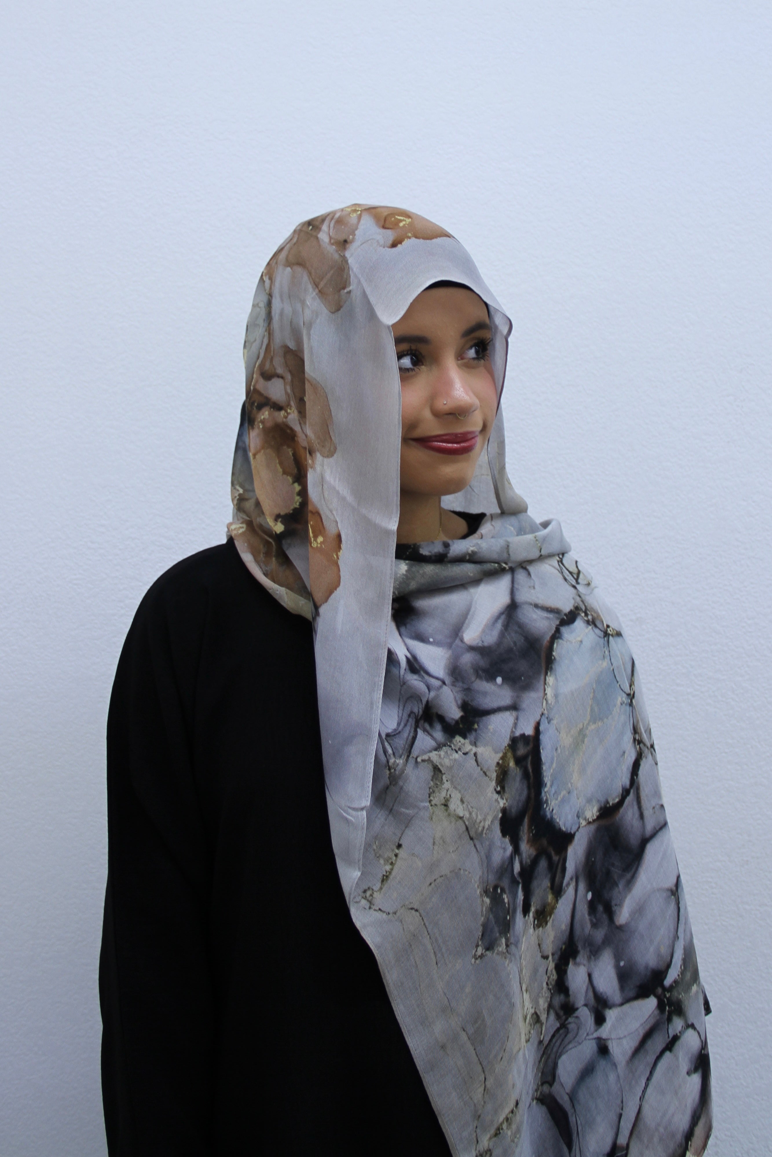 Grey Ink Marble Modal Hijab