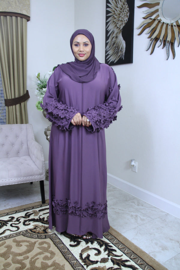 Aida Nida Abaya with Handcrafted Floral Accents