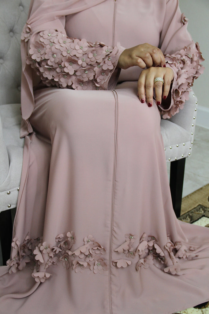 Aida Nida Abaya with Handcrafted Floral Accents