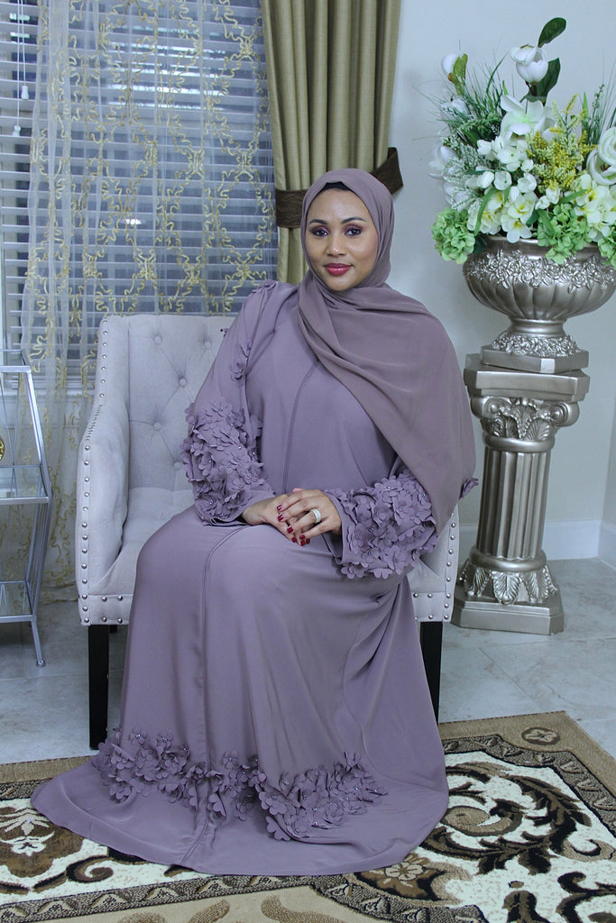 Aida Nida Abaya with Handcrafted Floral Accents