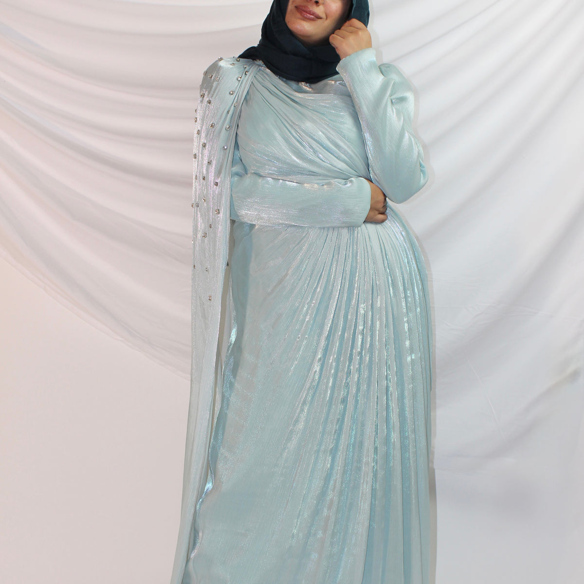 organza dress hijab Zehna Pink Organza Luxurious Dress With Bisser Beaded Details For Musl   Bazar Al Haya